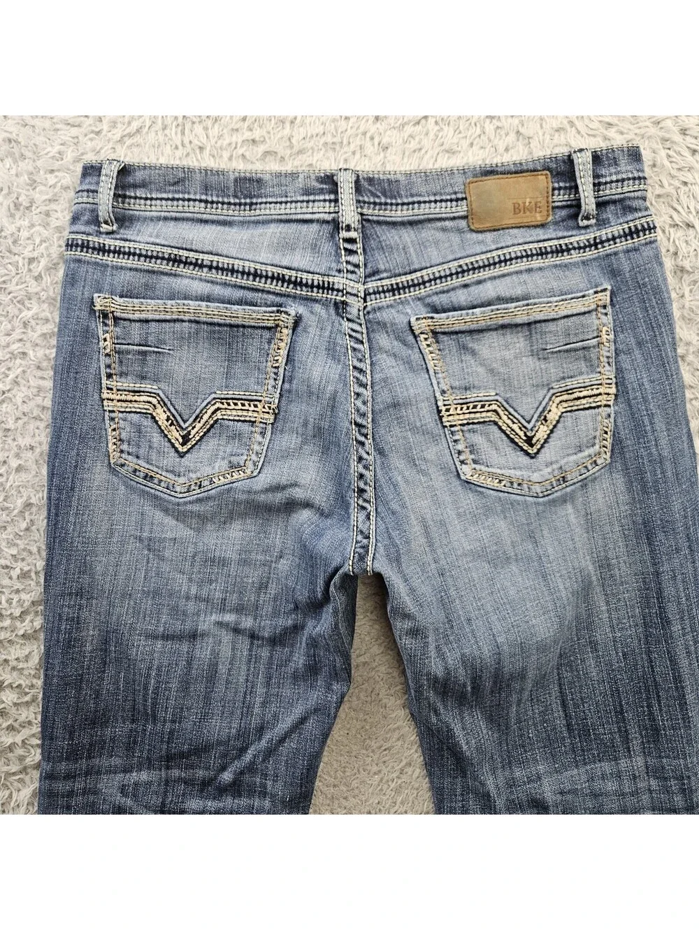 BKE TYLER Jeans Men Straight Leg 36L (Fits 36x33) Whiskering Stretch Denim *Hem